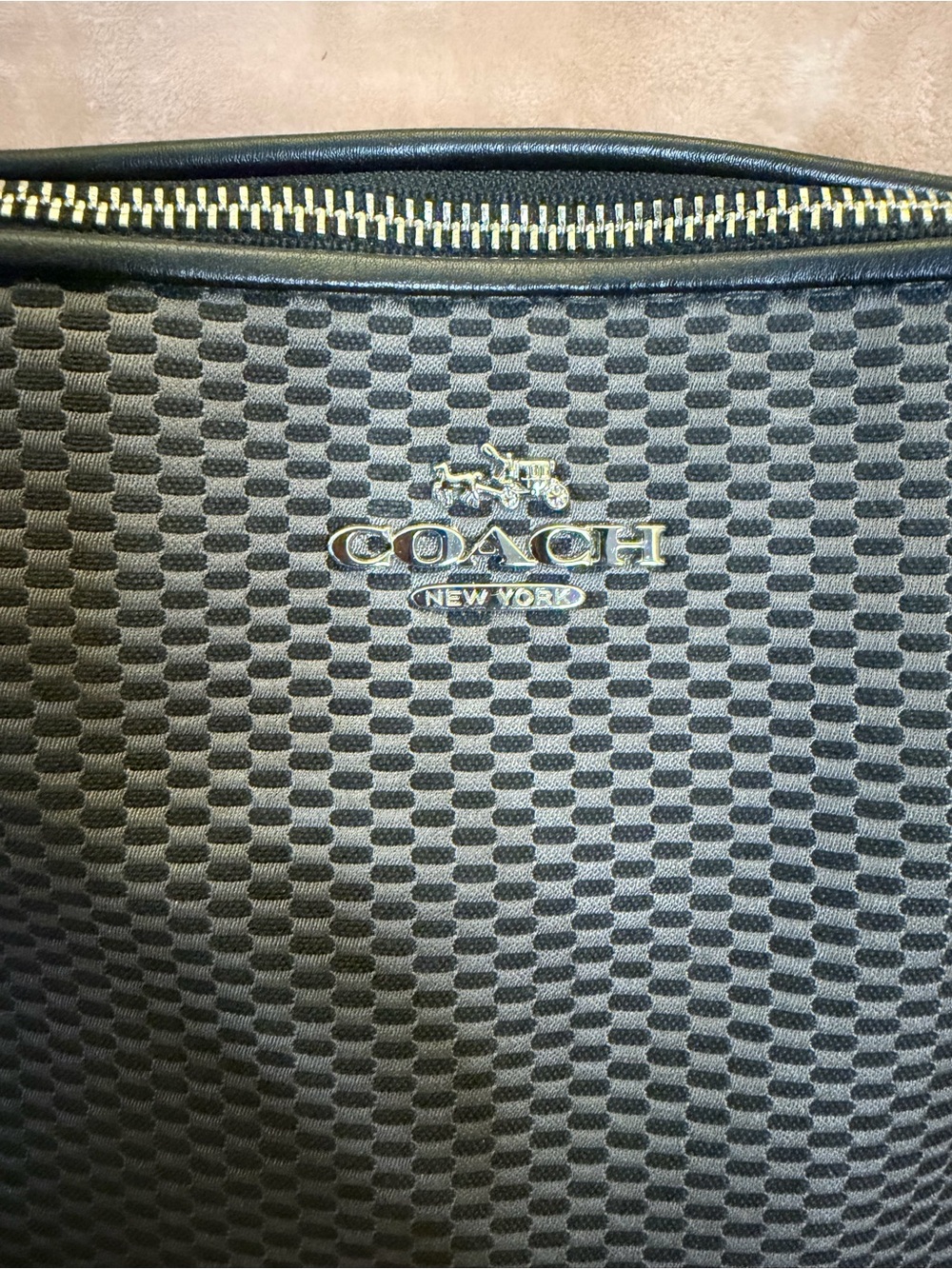 Coach Black and Brown Leather Tote with Textured Center Panel - Picture 3 of 8